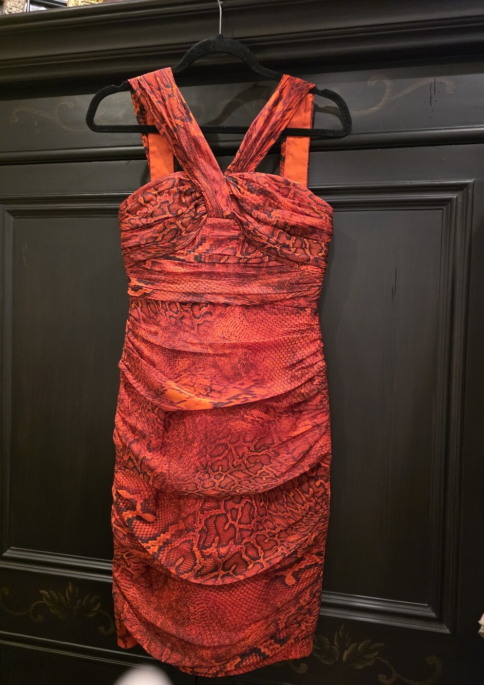 NWT Carmen Marc Valvo Red Silk Cross-Strap Midi Dress